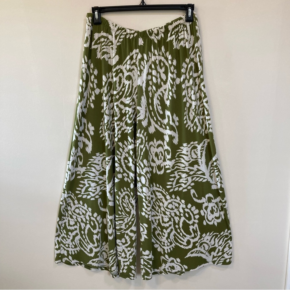 Vince Camuto Wide Leg Pants Sz 1X Womens Olive Green Off White Stretch